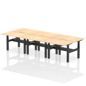 Black and Maple 6 Person Sit and Stand Up Desk