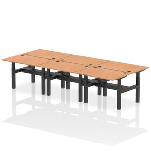 Black and Maple 6 Person Height Adjustable Desk