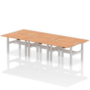 Silver and Maple 6 Person Height Adjustable Desk