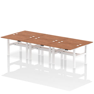 White and Oak 6 Person Height Adjustable Desk
