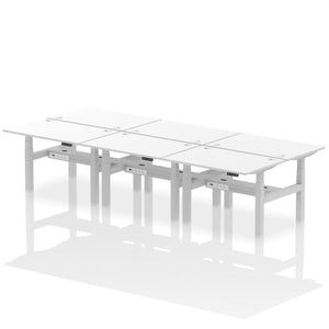 Silver and Walnut 6 Person Height Adjustable Desk