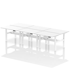 White and Walnut 6 Person Height Adjustable Desk