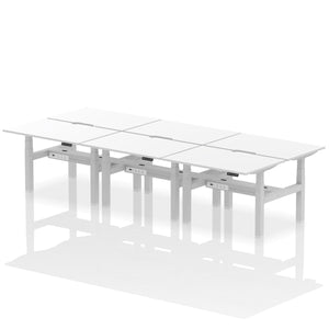 Silver and White 6 Person Sit and Stand Up Desk