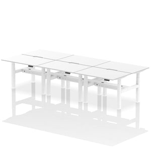 White and White 6 Person Sit and Stand Up Desk