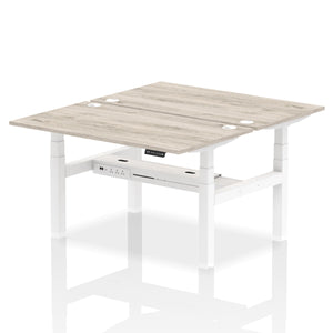 White and Beech 2 Person Sit Stand Desk