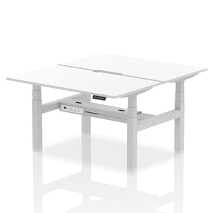 Silver and White 2 Person Stand Up Desk Adjustable