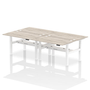 White and Beech 4 Person Electric Desk