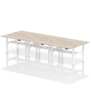 White and Grey Oak 6 Person Desk Stand and Sit