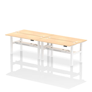 White and Beech 4 Person Electric Raisable Desk