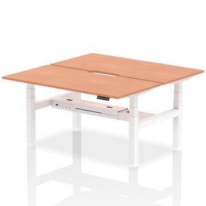 White and Beech 2 Person Sitting to Standing Desks