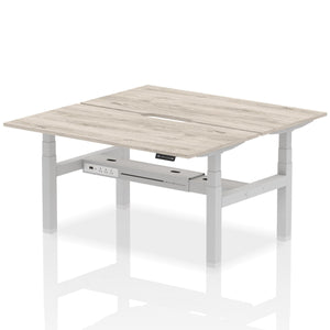 Silver and Grey Oak 2 Person Sitting to Standing Desks