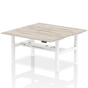 White and Grey Oak 2 Person Sitting to Standing Desks