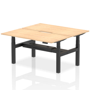 Black and Maple 2 Person Sitting to Standing Desks