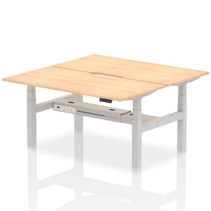 Silver and Maple 2 Person Sitting to Standing Desks