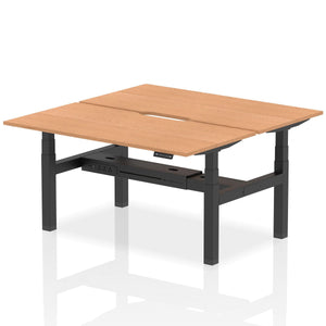 Black and Oak 2 Person Sitting to Standing Desks