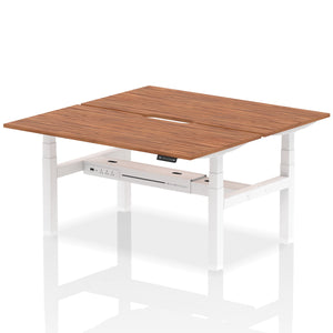 White and Walnut 2 Person Sitting to Standing Desks