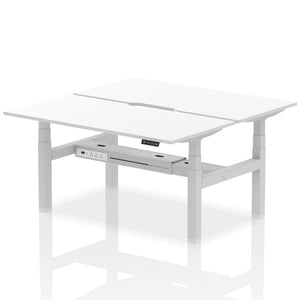 Silver and White 2 Person Sitting to Standing Desks