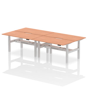 Silver and Beech 4 Person Adjustable Desk