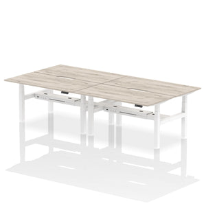 White and Grey Oak 4 Person Adjustable Desk