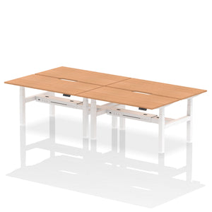 White and Oak 4 Person Adjustable Desk
