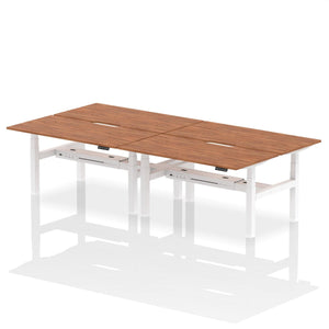 White and Walnut 4 Person Adjustable Desk