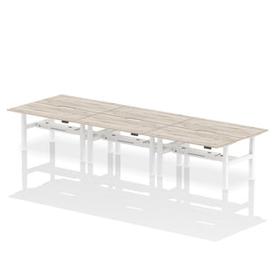 White and Grey Oak 6 Person Desk Sit Stand