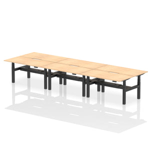 Black and Maple 6 Person Desk Sit Stand