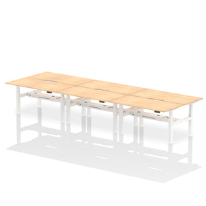 White and Maple 6 Person Desk Sit Stand