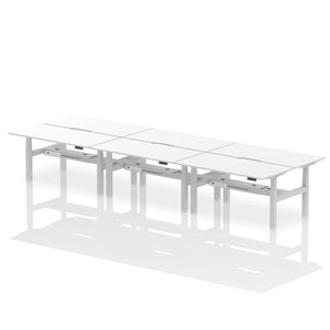 Silver and White 6 Person Desk Sit Stand