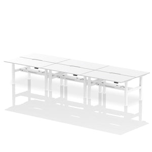 White and White 6 Person Desk Sit Stand