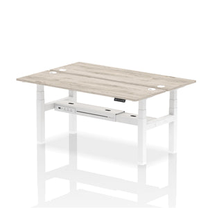 White and Walnut 2 Person Sit Standing Desk
