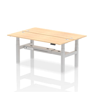 Silver and White 2 Person Sit Standing Desk