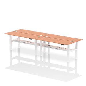 White and Oak 4 Person Electric Raisable Desk