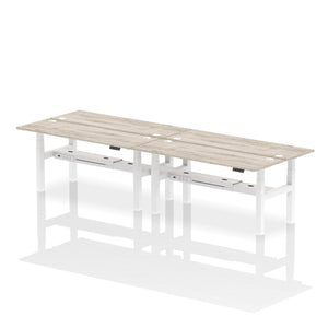 White and Walnut 4 Person Electric Raisable Desk