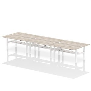 White and Walnut 6 Person Stand and Sit Desk