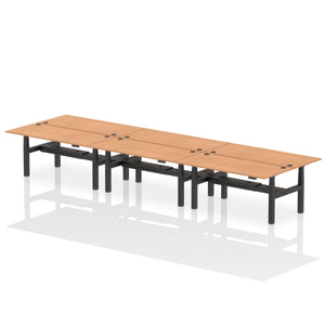 Black and Beech 6 Person Riser Desk