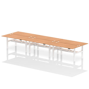 White and Beech 6 Person Riser Desk