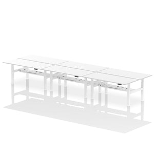 White and Grey Oak 6 Person Riser Desk