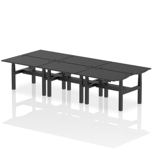 Black and Maple 6 Person Riser Desk